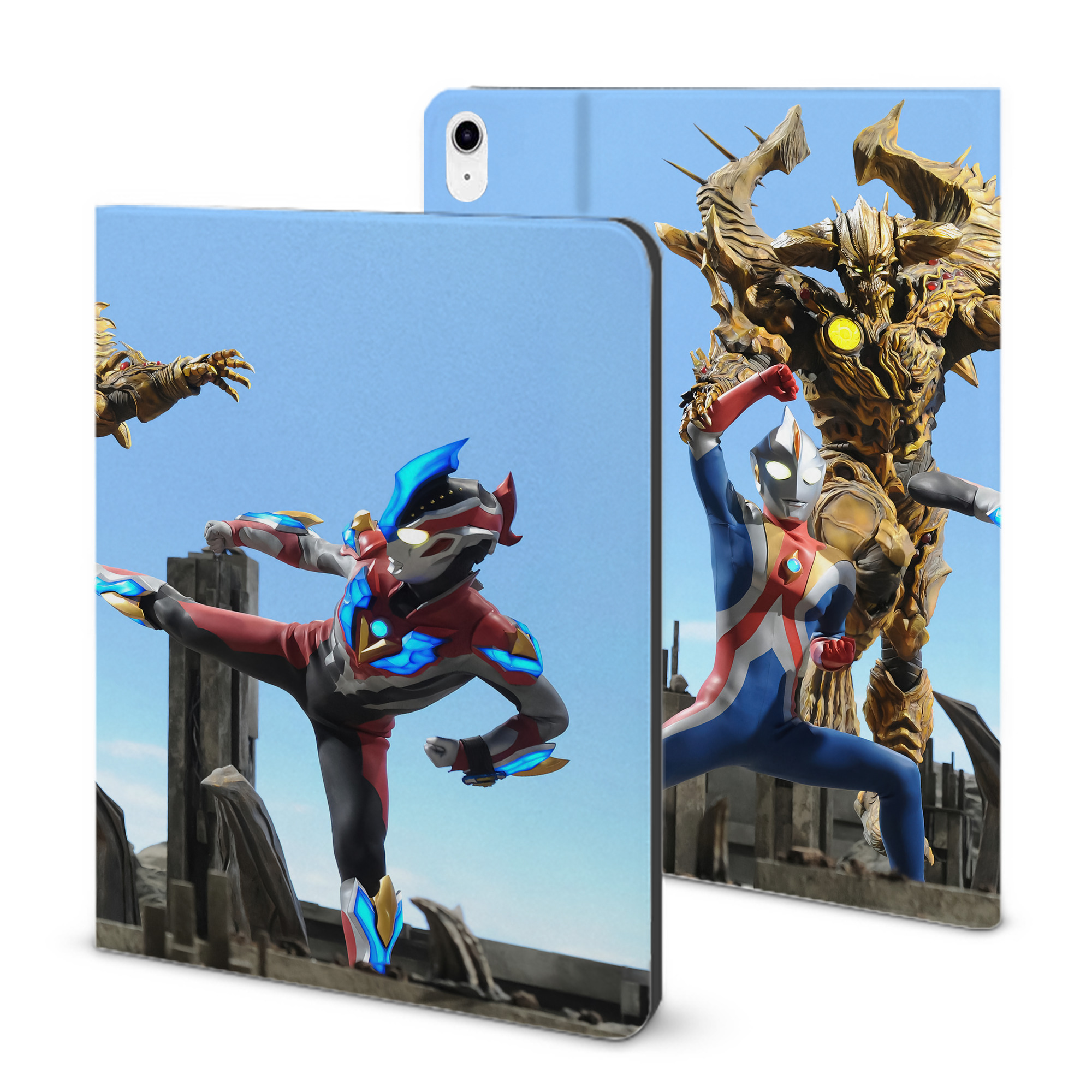 （画像用） ウルトラマン Ultraman IPad ケース ブック型 PUレザー TPU 耐衝撃 軽量 薄型 ペン収納なし 全面保護 IPad 各モデル対応